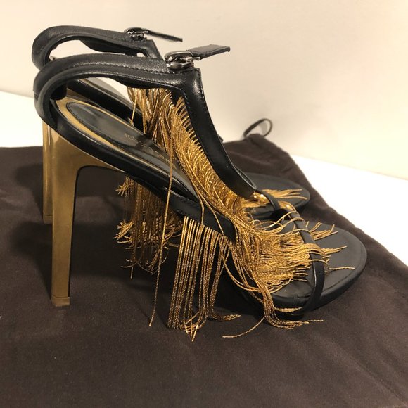 Roberto Cavalli Fringed Metallic Sandals - Picture 5 of 6